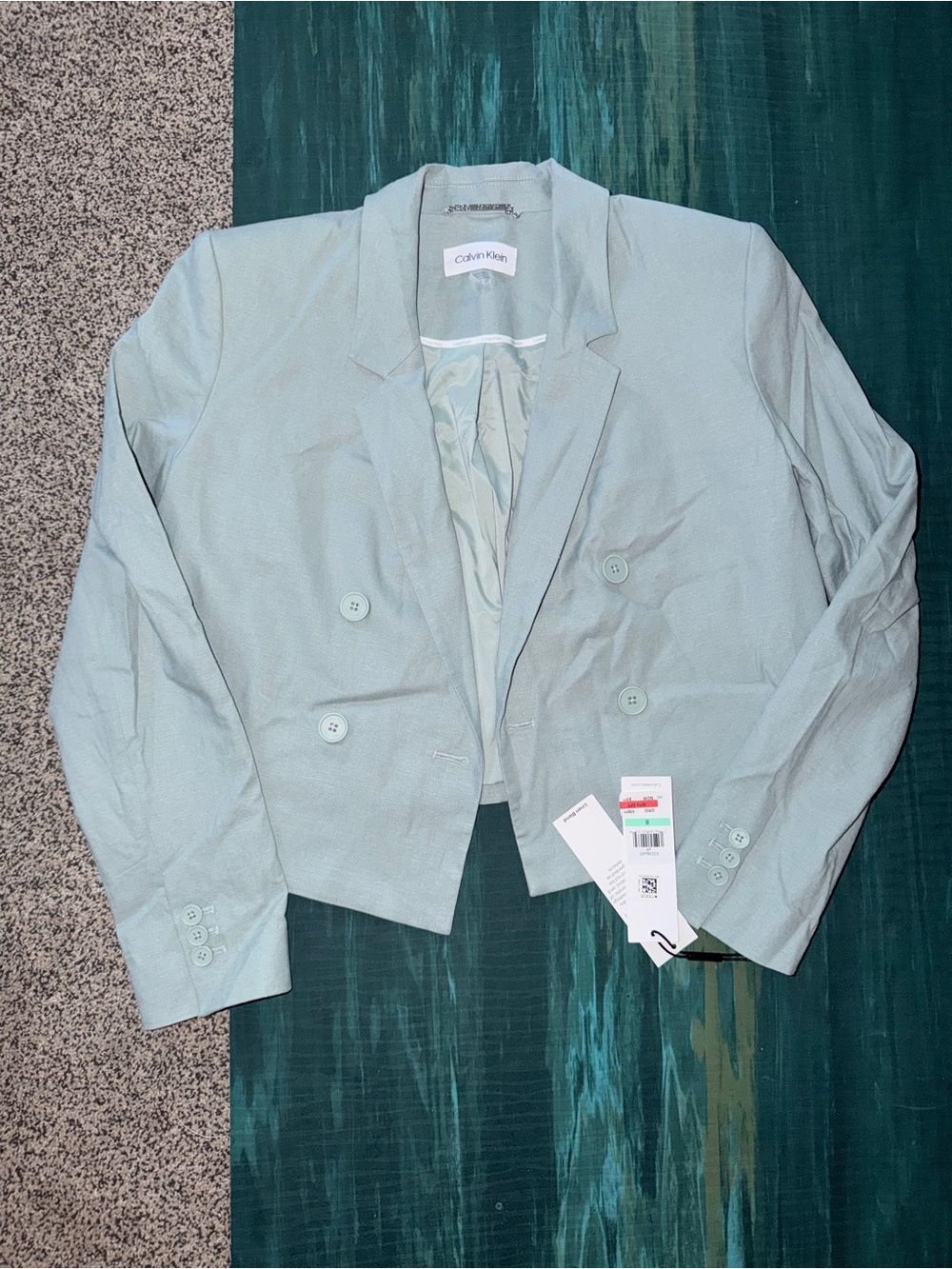 Calvin Klein Women's Light Mint Double-Breasted Cropped Blazer